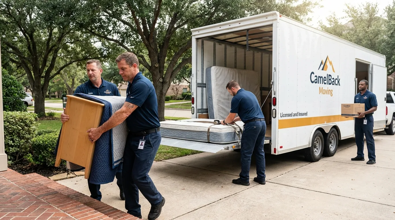 Crew loading residential truck for cross-state move from Babson Park, FL
