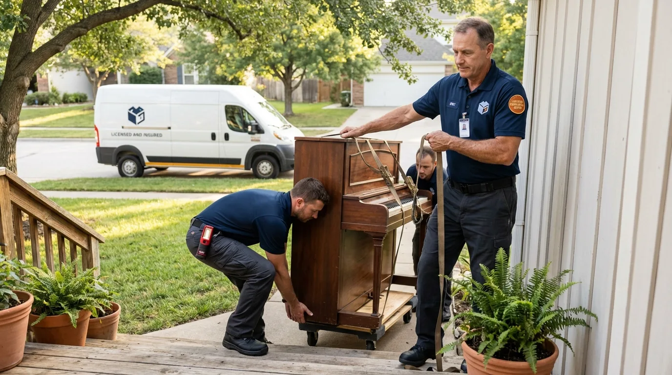 Licensed piano movers securing grand piano in Babson Park, FL