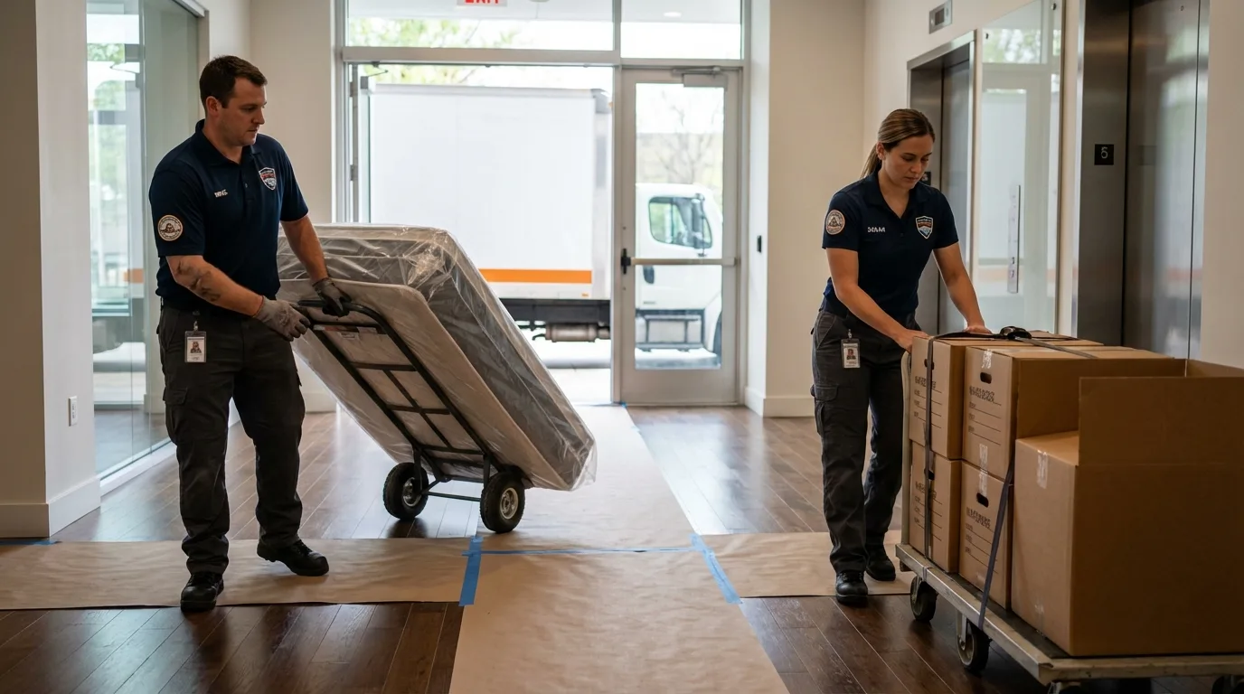 Professional apartment movers loading elevator in Babson Park, FL